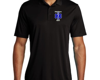 Personalized Emt Ems Paramedic Golf Polo Shirt - Embroidered. Custom Emt Ems Paramedic Moisture Wicking Polo. Emt Ems Paramedic Gift. ST550