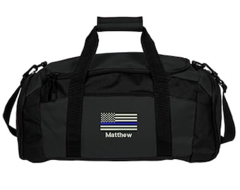 Personalized Thin Blue Line Flag Duffle Bag - Embroidered. Police Officer Duffle Bag. Police Officer Gift. Swat Gift. Bg970