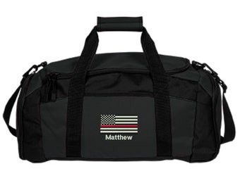Personalized Firefighter Duffle Bag - Embroidered. Thin Red Line Flag Firefighter Duffle Bag. Firefighter Gift. Thin Red Line Gift. Bg970
