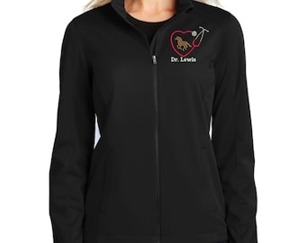 Personalized Equine Veterinarian Full Zip Jacket With Pockets - Embroidered.  Custom Vet Tech Horse Veterinarian Full Zip Up Jacket. L717