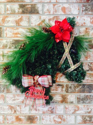 Couronne De Noël Tête De Cheval - PVC - 40x30 Cm - Décoration Porte, Mur, Cheminée - Style Hivernal