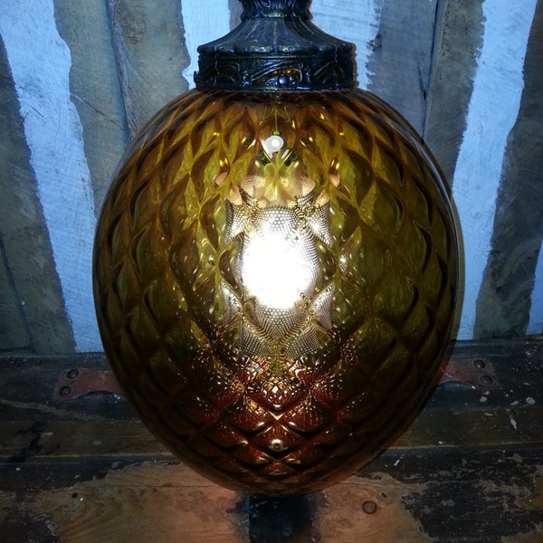 Vintage Amber  Textured Glass Hanging Chandelier Swag Lamp Light With Diffuser Shade