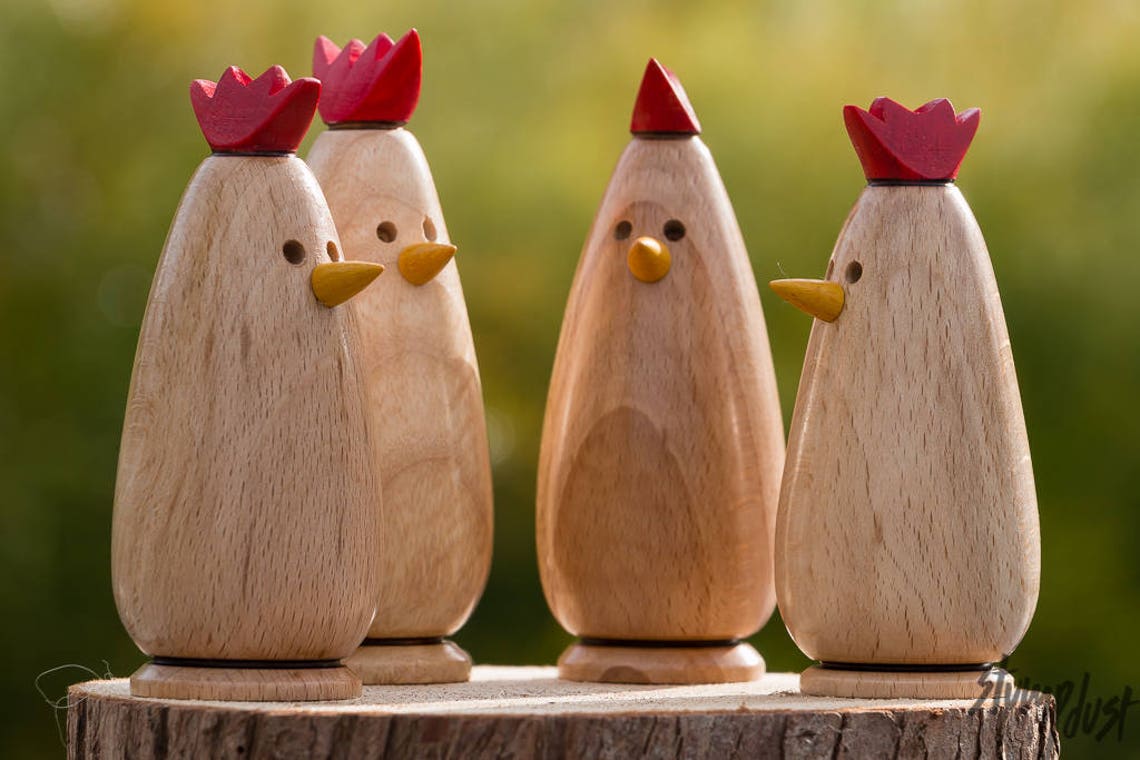 Handturned Wooden Chickens Etsy