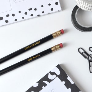 Personalised Pencil Girl Boss Pencil Goal Getter Pencil Black Pencil with embossed Gold Foil image 3