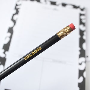 Personalised Pencil Girl Boss Pencil Goal Getter Pencil Black Pencil with embossed Gold Foil image 2