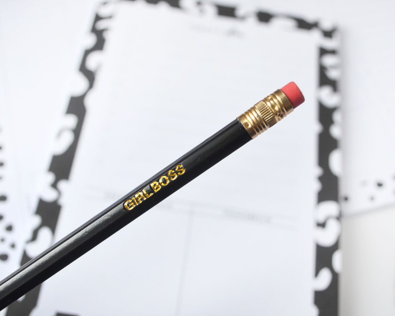 Personalised Pencil Girl Boss Pencil Goal Getter Pencil Black Pencil with embossed Gold Foil image 2