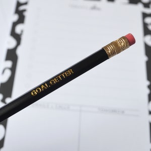 Personalised Pencil Girl Boss Pencil Goal Getter Pencil Black Pencil with embossed Gold Foil image 4