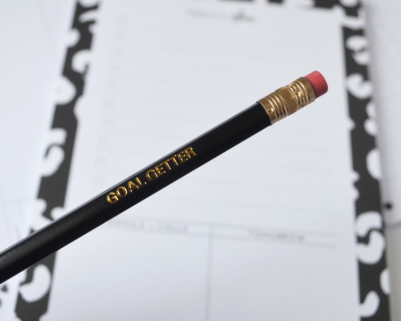 Personalised Pencil Girl Boss Pencil Goal Getter Pencil Black Pencil with embossed Gold Foil image 4