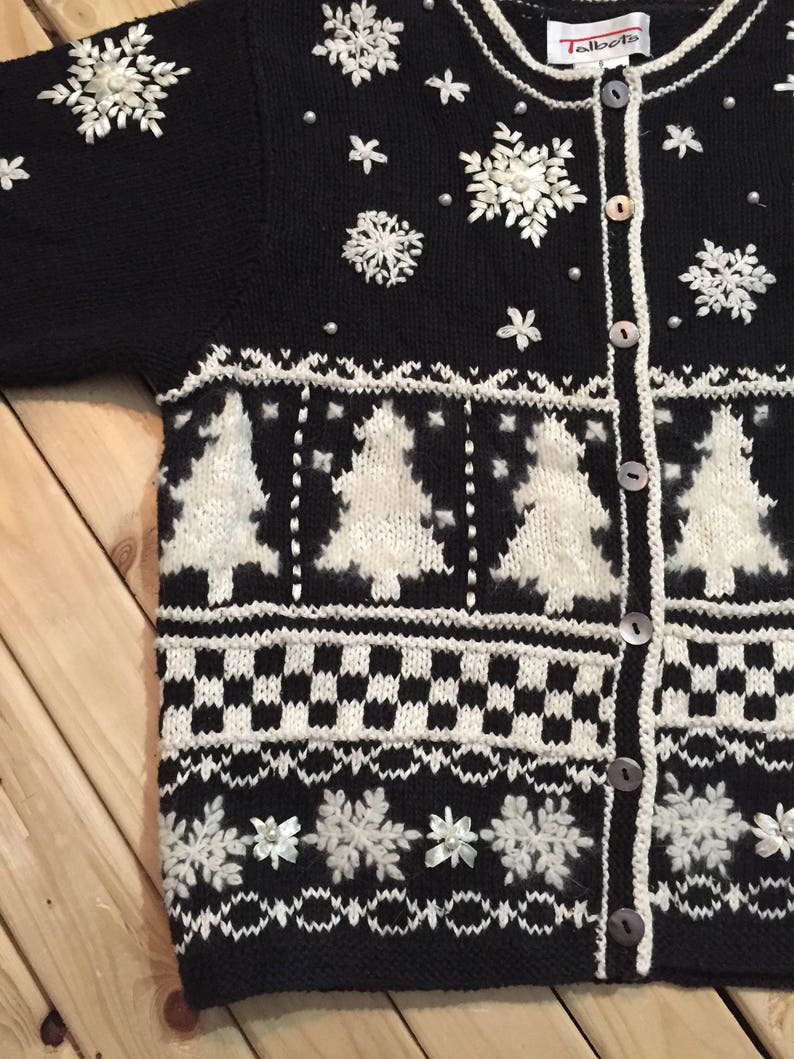 Talbots Winter Fair Isle Cardigan with Pearls
