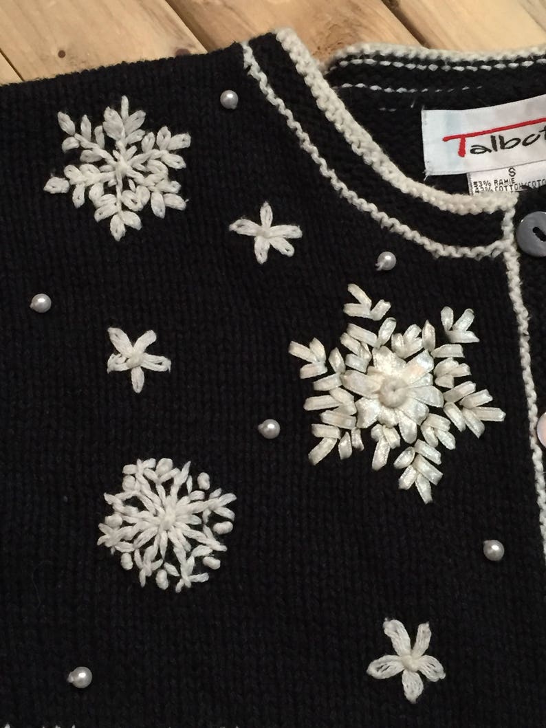 Talbots Winter Fair Isle Cardigan with Pearls