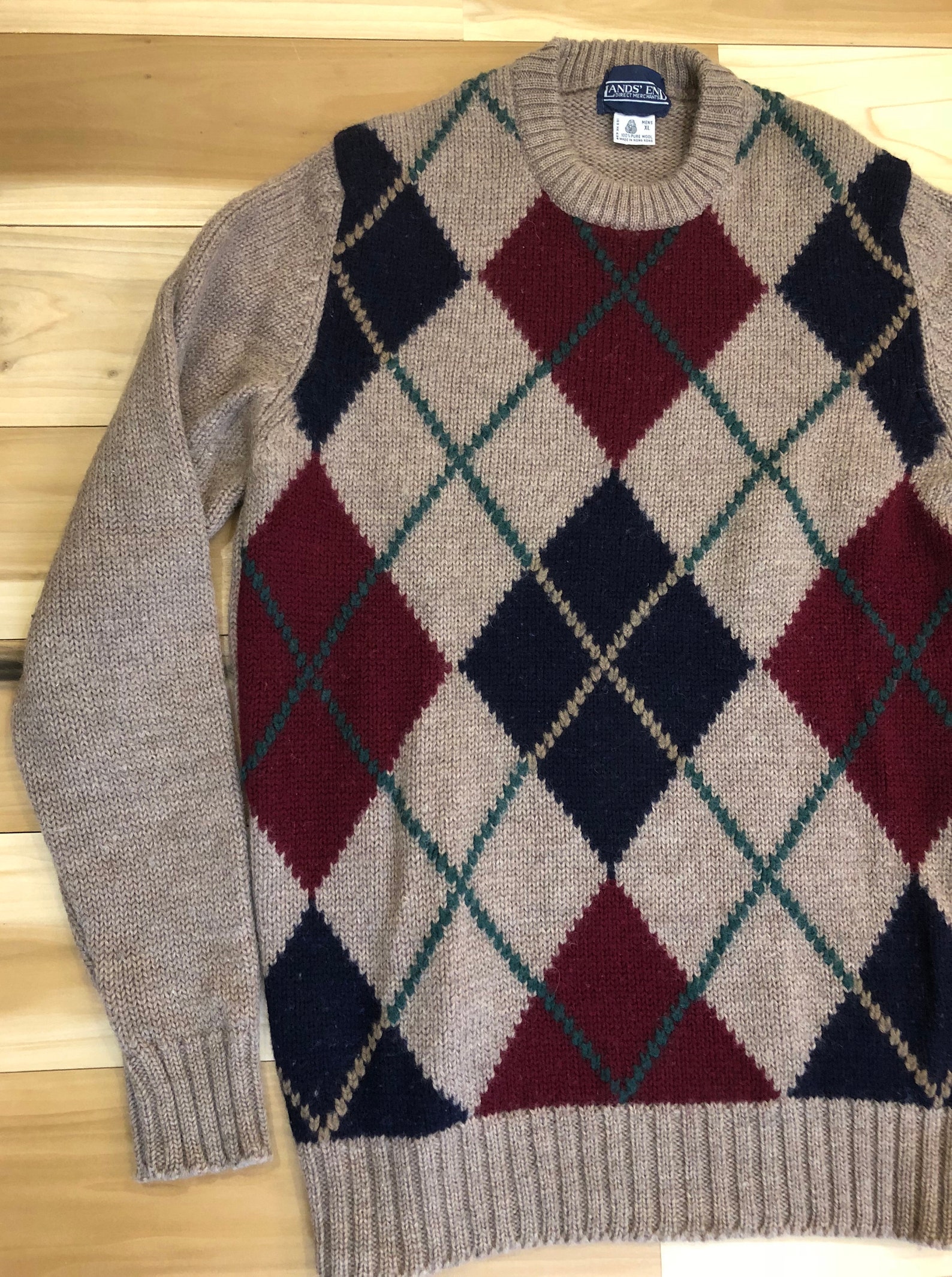 1970s Wool Argyle Front Patterned Crew Neck Sweater | Etsy