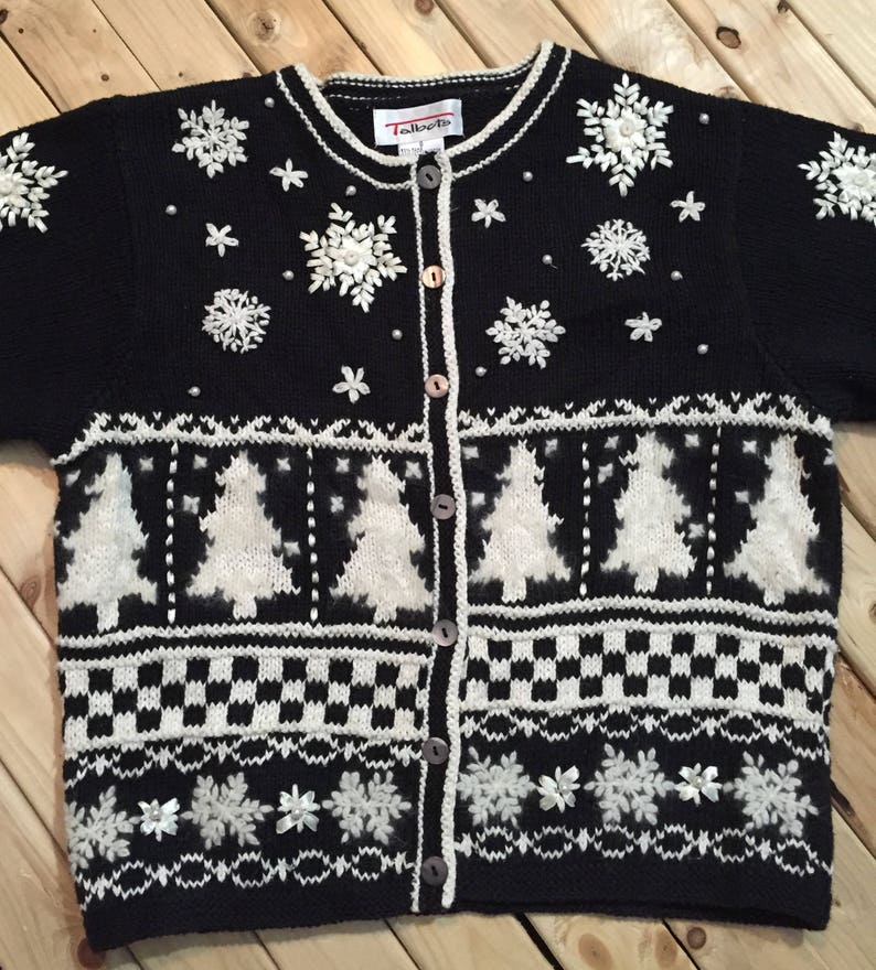 Talbots Winter Fair Isle Cardigan with Pearls
