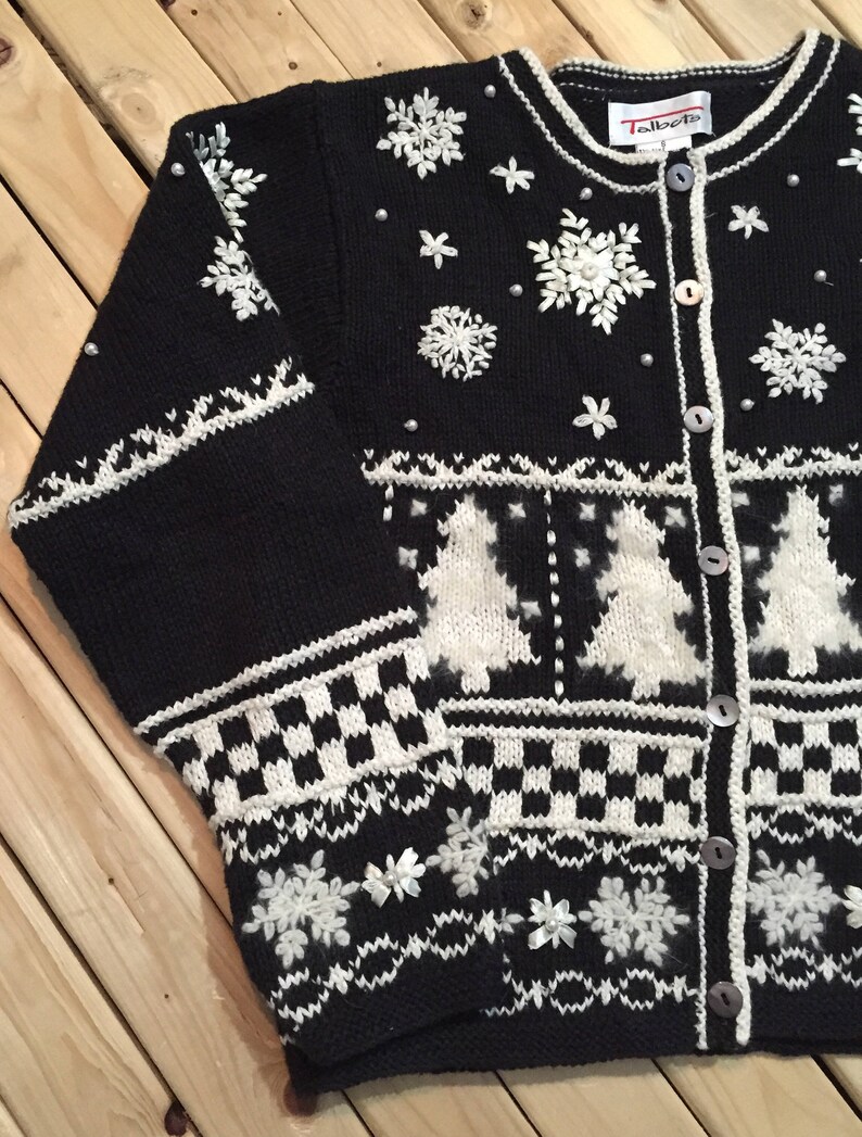 Talbots Winter Fair Isle Cardigan with Pearls