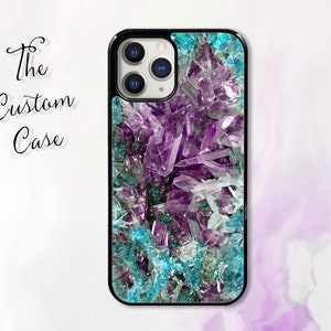 Purple Crystals Phone Case, Turquoise and Purple Gemstone Phone Case, Amethyst Crystal, Iphone Case, Samsung Case