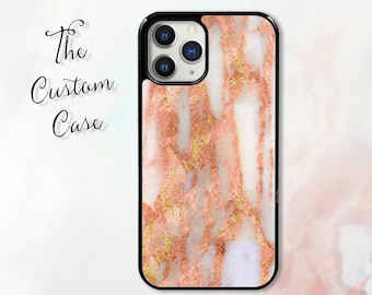 Rose Gold Marble Stone Phone Case, White Marble with Gold and Coral Veins, Gemstone Phone Case, Iphone Stone Case, Samsung S8 Marble Case