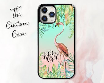 Flamingo Phone Case, Tropical Flamingo Phone Case, Peach  Mint, Iphone Case, Samsung Case, Monogram Case