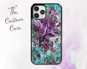 Purple Crystals Phone Case, Turquoise and Purple Gemstone Phone Case, Amethyst Crystal, Iphone Case, Samsung Case