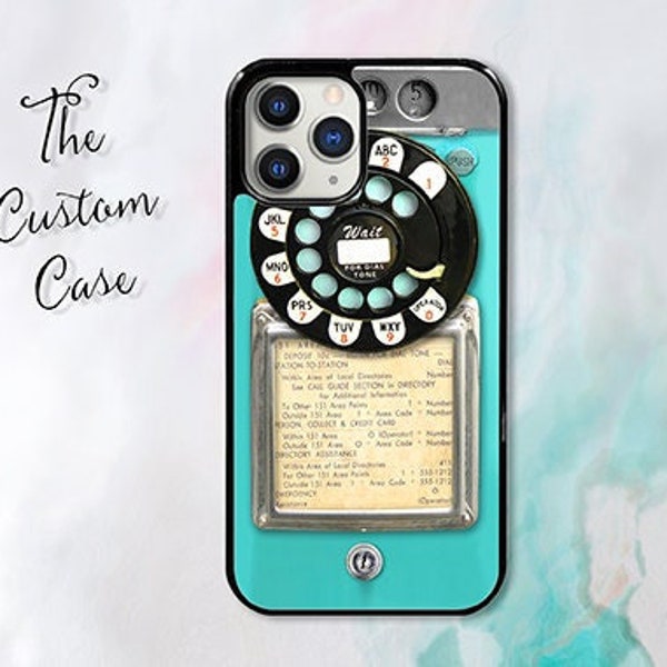 Vintage Blue Payphone Case for iPhone 14 Pro Max, iPhone 11 12 13 Pro Max case iPhone XR, XS Max 7 8 Plus, Samsung S21, S22, Z FLIP 4