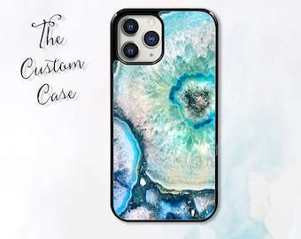 Turquoise Geode Gemstone Phone Case, Turquoise Blue Agate Phone Case, Iphone Case, Samsung Case, Blue Agate