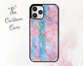 Printed Pink Opal Phone Case, Pink and Turquoise Opal Stone Phone Case, Faux Opal, Pastel Stone Phone Case, Aqua and Pink Case