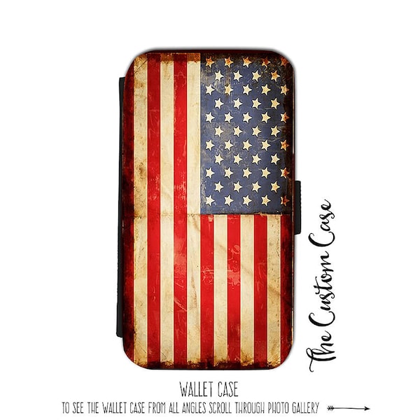 American Flag Wallet Phone Case, Distressed American Flag Case, Grunge USA Flag Case, Patriotic Phone Case, Samsung Wallet Case