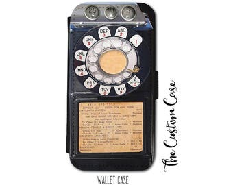Retro Payphone Wallet Phone Case, Vintage Coin Phone Case, Vintage Dial Phone Wallet Case, IPhone X Wallet Case, Note 9 Case, Black Payphone