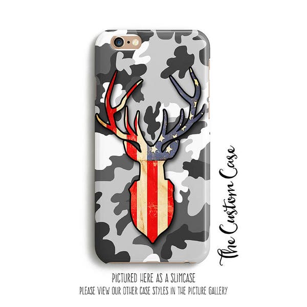 Deer Phone Case, Stag Trophy Head, Patriotic Hunter Phone Case, Deer on Camo Phone Case, S21, S22, S23, iPhone 13case, Iphone 14 pro max