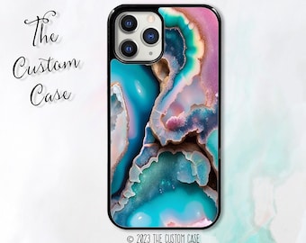 Crystal Geode Pink and Aqua Phone Case for iPhone 14 Pro Max, iPhone 11 12 13 Pro Max case iPhone XR, XS Max 7 8 Plus, Samsung S21, S22, S23