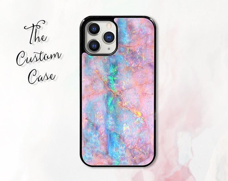 Printed Pink Opal Phone Case, Pink and Turquoise Opal Stone Phone Case, Faux Opal, Pastel Stone Phone Case, Aqua and Pink Case image 1