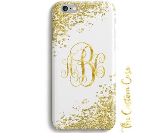 Gold Glitter Monogram Phone Case, Your Initials in Printed Gold Custom Monogrammed Phone Case, Iphone, Galaxy Case