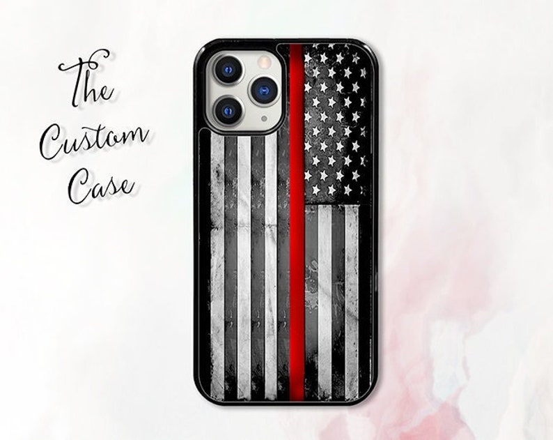 Thin Red Line Phone Case, US Flag Red Line Case, Firefighter, iPhone and Samsung Cases, Thin Red Line image 1
