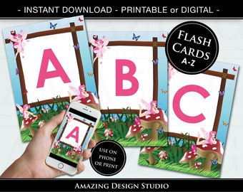 Fairy Alphabet Flash Cards Printable ABC Flash Cards A to Z Cards Instant Download Digital Printable Nursery Bedroom Classroom & Wall Art