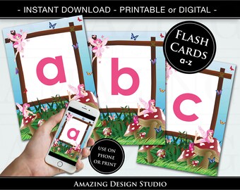 Fairy Alphabet Flash Cards Printable abc Flash Cards a to z Cards Instant Download Digital Printable Nursery Bedroom Classroom & Wall Art