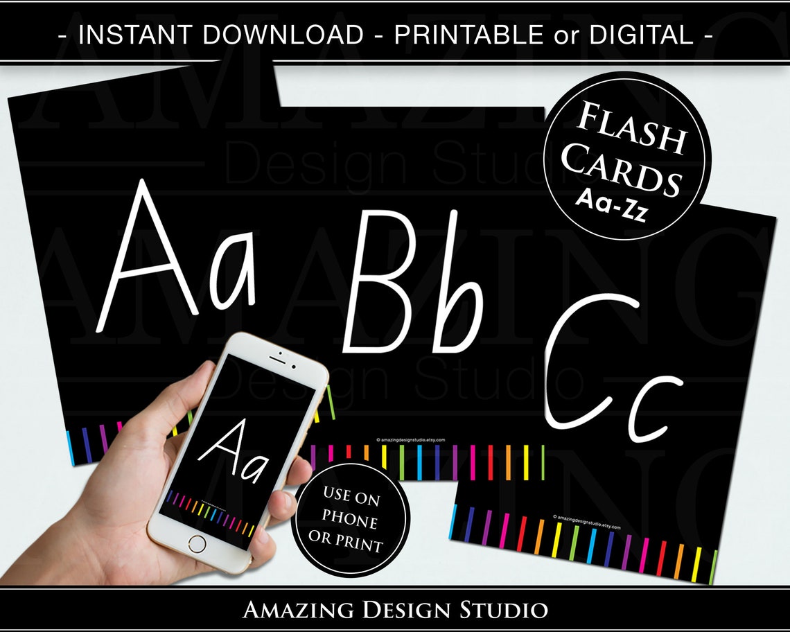 Black & White Alphabet Flash Cards Instant Download Printable Etsy