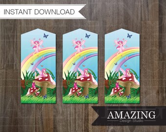 Garden Fairies Gift Favor Tags: DIY Printable Instant Download. Children's Pretty Birthday Party Gift, Favour Tags or Decorations for girls