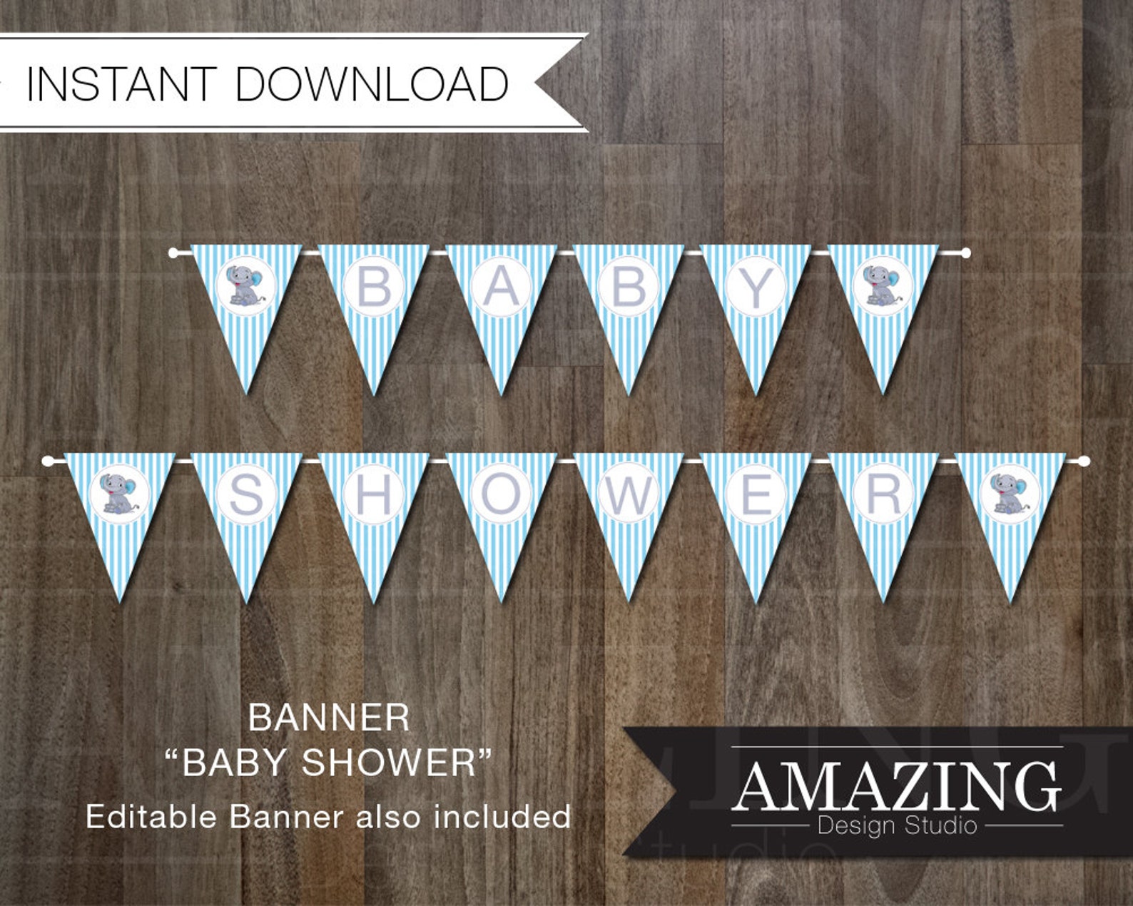 Blue Baby Shower Banner & DIY Editable Printable Instant Etsy UK