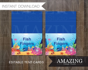 Under The Sea Tent Cards, Food Names or Place Cards: DIY Editable Printable Instant Download. Party Decorations Girls Boys - Fish, Turtles