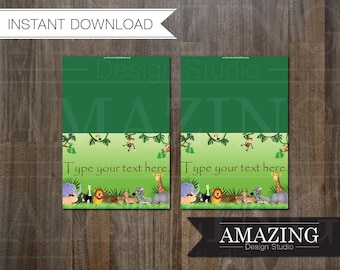 Jungle Tent Cards, Food Names, Place Cards or Bag Toppers: DIY Editable Printable Instant Download. Party Decorations for Girls or Boys