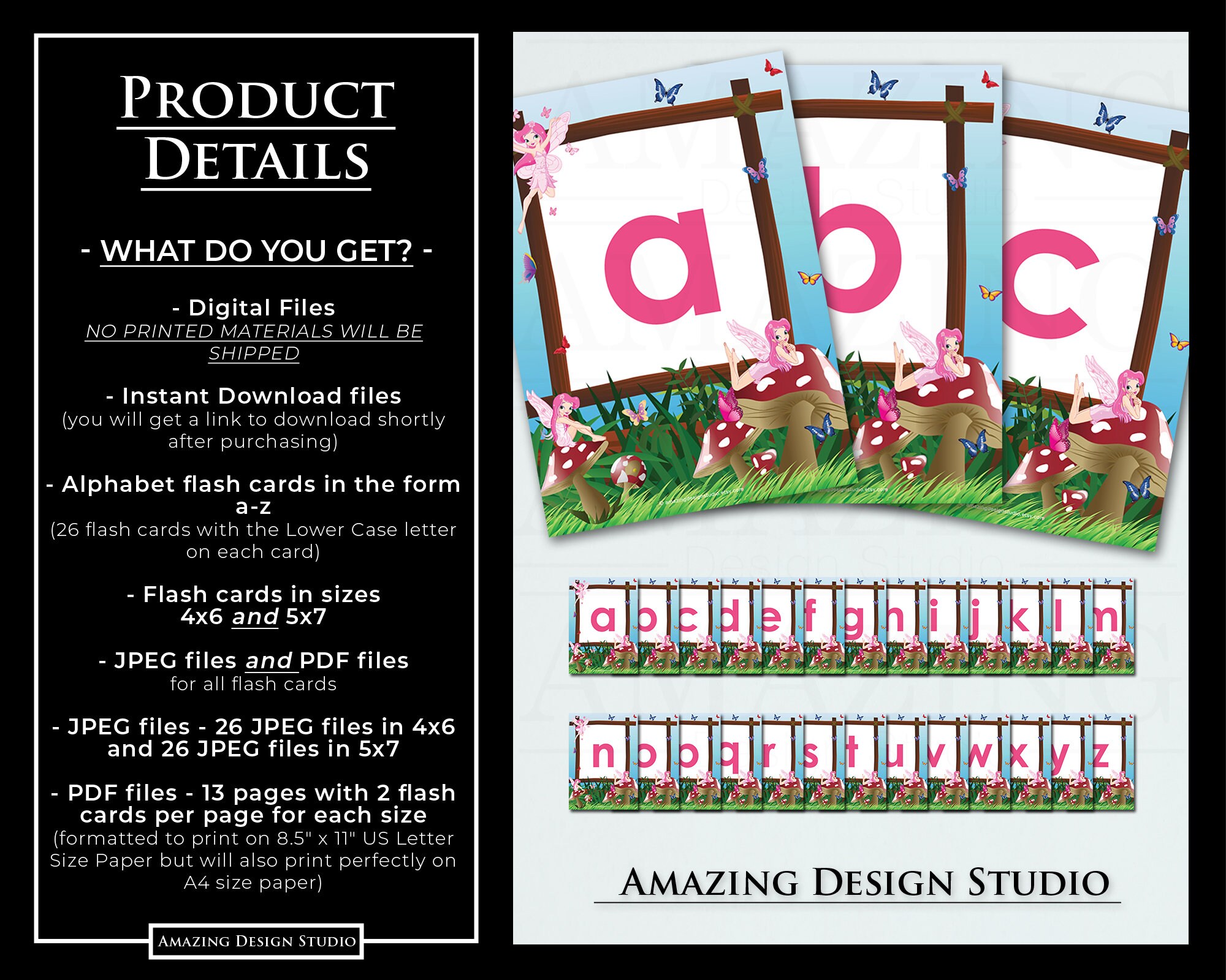 Fairy Alphabet Flash Cards Printable Abc Flash Cards a to Z Cards ...