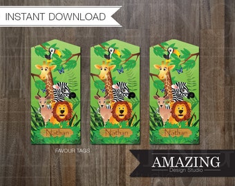 Jungle Gift Favor Tags: DIY Printable Instant Download. Children's Birthday Party Gift, Favour Tags, Decorations for girls or boys zoo party