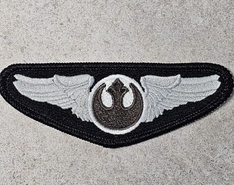 Grey Squadron Rebel Fighter Pilot Flight Wings Aviator Badge Embroidered Patch Star Wars Costume