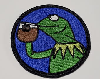 Kermit But That's None of My Business Sipping Tea Meme Full Color Patch