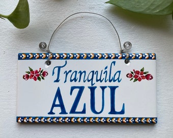 Signo de casa, azulejo de talavera, arte de pared de cerámica, Puerto Rico, arte de pared de Puerto Rico, regalos de Puerto Rico, regalo del día de las madres, signo de nombre personalizado