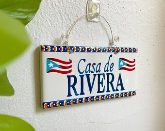 Azulejo personalizado, letrero personalizado, letrero de casa de cerámica, letrero de nombre de familia, Puerto Rico, arte puertorriqueño, arte de pared de Puerto Rico