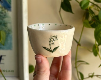 Lily of the Valley Handpainted Pinch Pot Cup
