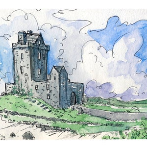Danguire Castle, Galway Ireland Ink and Watercolor Drawing Hand Signed Matte Print
