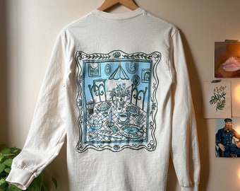 The Dinner Time Long Sleeve Screen Printed Cotton Artist Tee