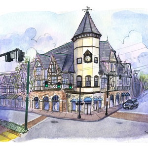 Coolidge Corner Brookline Boston Watercolor Art Print