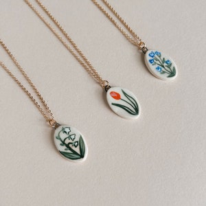 Dainty Floral Handpainted Ceramic Pendants Lily of the Valley or Forget Me Nots!