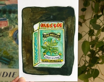 Vintage Matchbox acuarela mate arte impresión